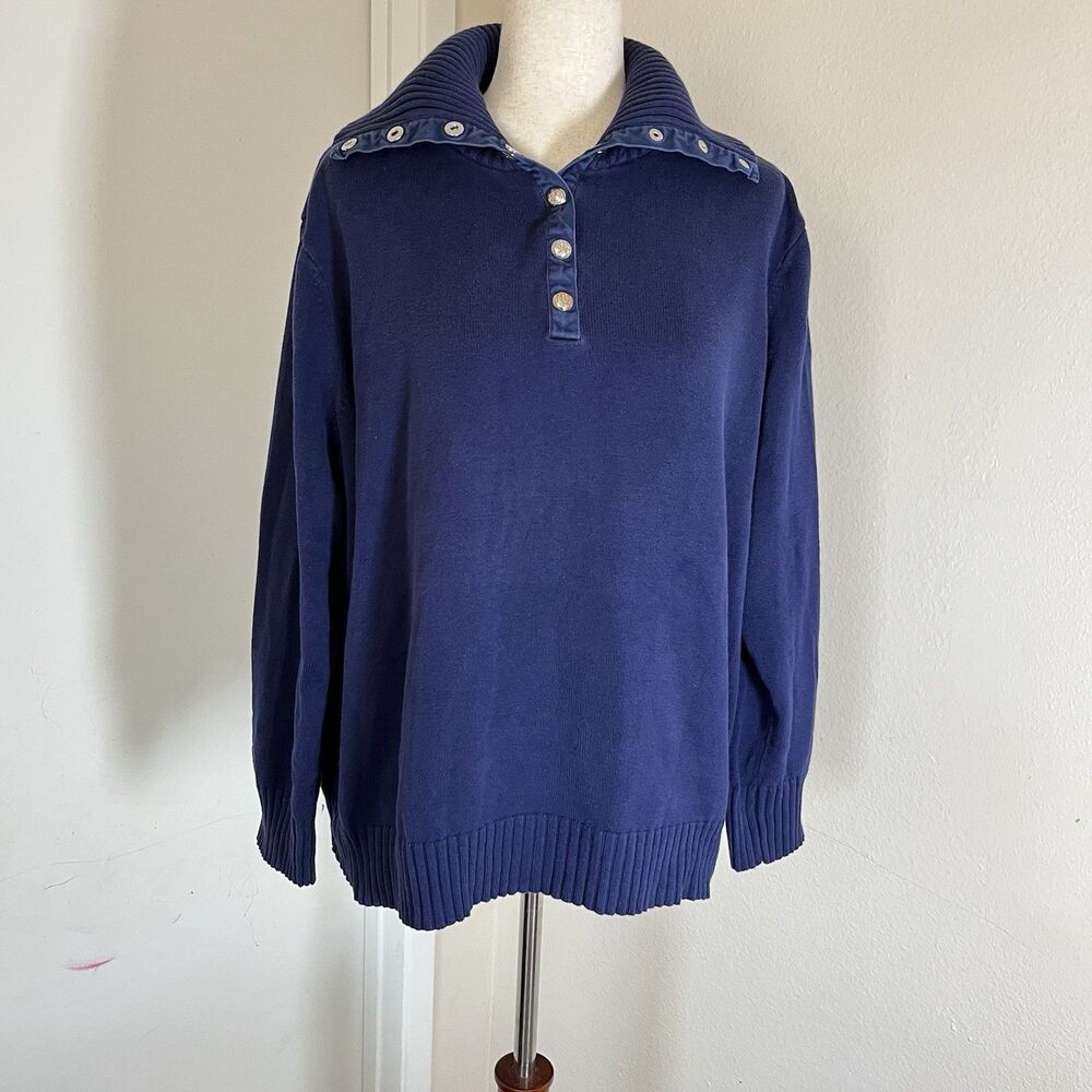 Lauren Ralph Lauren Sweater Womens 3X Navy Blue Snap Button Pullover